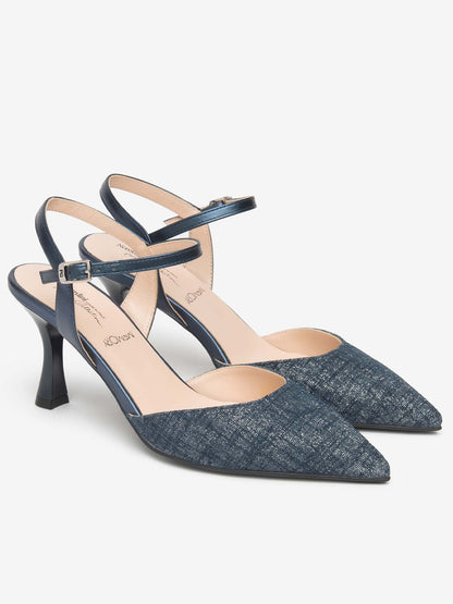 Décolleté slingback Nero Giardini blu in pelle e tessuto elegante da donna