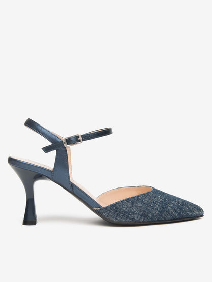 Décolleté slingback Nero Giardini blu in pelle e tessuto elegante da donna