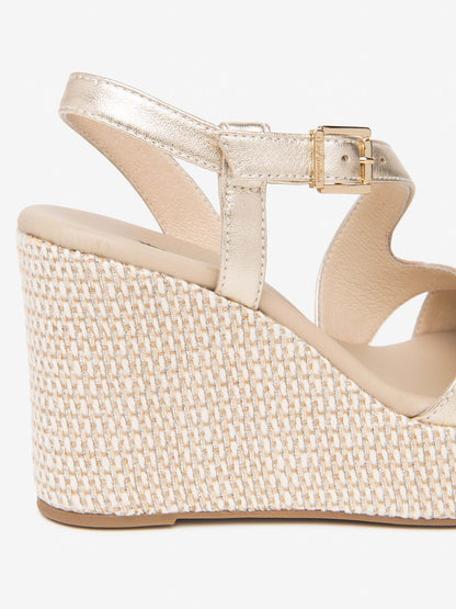 Nero Giardini Malfa, sandali donna in oro con zeppa