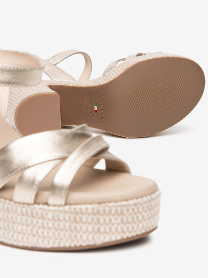 Nero Giardini Cassol, sandali in cuoio oro donna