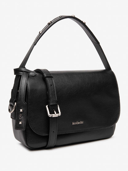 BORSA FLAP BAG CON BORCHIE NERO GIARDINI DA DONNA NERO