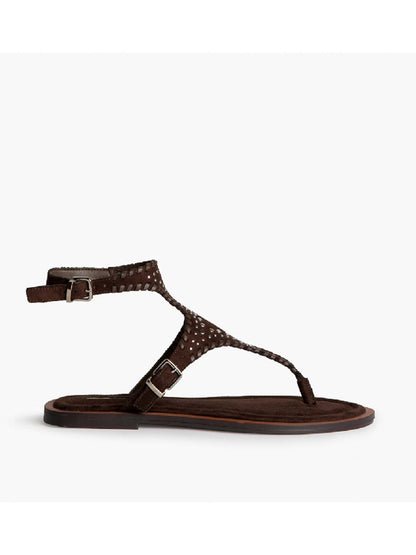 Sandali donna Corina beige con doppia fibbia e tacco piatto