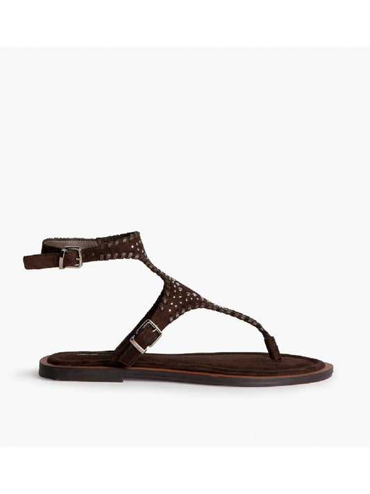 Sandali donna Corina beige con doppia fibbia e tacco piatto