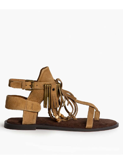 Sandalo Corina boho chic con frange beige da donna