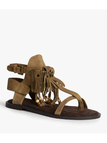 Sandalo Corina boho chic con frange beige da donna
