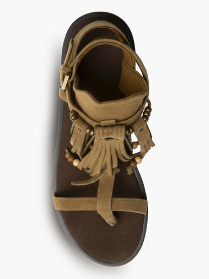 Sandalo Corina boho chic con frange beige da donna