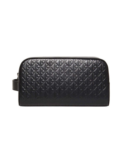 Beauty Case Calvin Klein Embossed in pelle e tessile nero da Donna