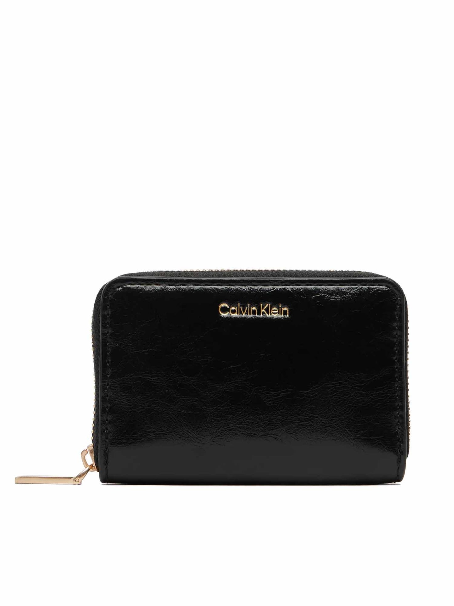 Calvin Klein Foil Glossy Square Zip Around, portafoglio da donna nero