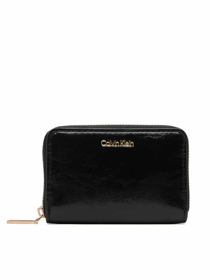 Calvin Klein Foil Glossy Square Zip Around, portafoglio da donna nero
