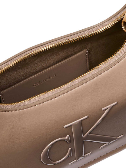 Calvin Klein Bold Shoulder Bag, borsa mezza luna beige da donna