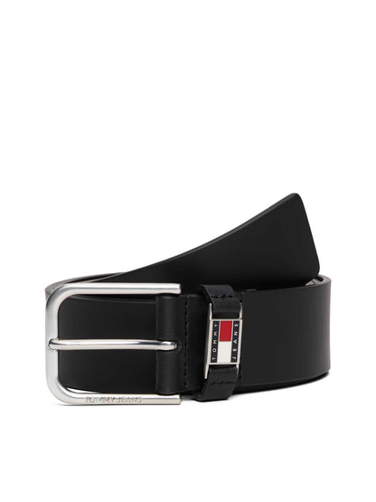 Cintura nera Tommy Jeans Scanton 4.0 in cuoio da uomo