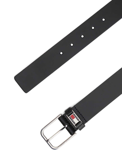 Cintura nera Tommy Jeans Scanton 4.0 in cuoio da uomo
