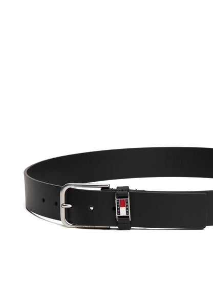 Cintura nera Tommy Jeans Scanton 4.0 in cuoio da uomo