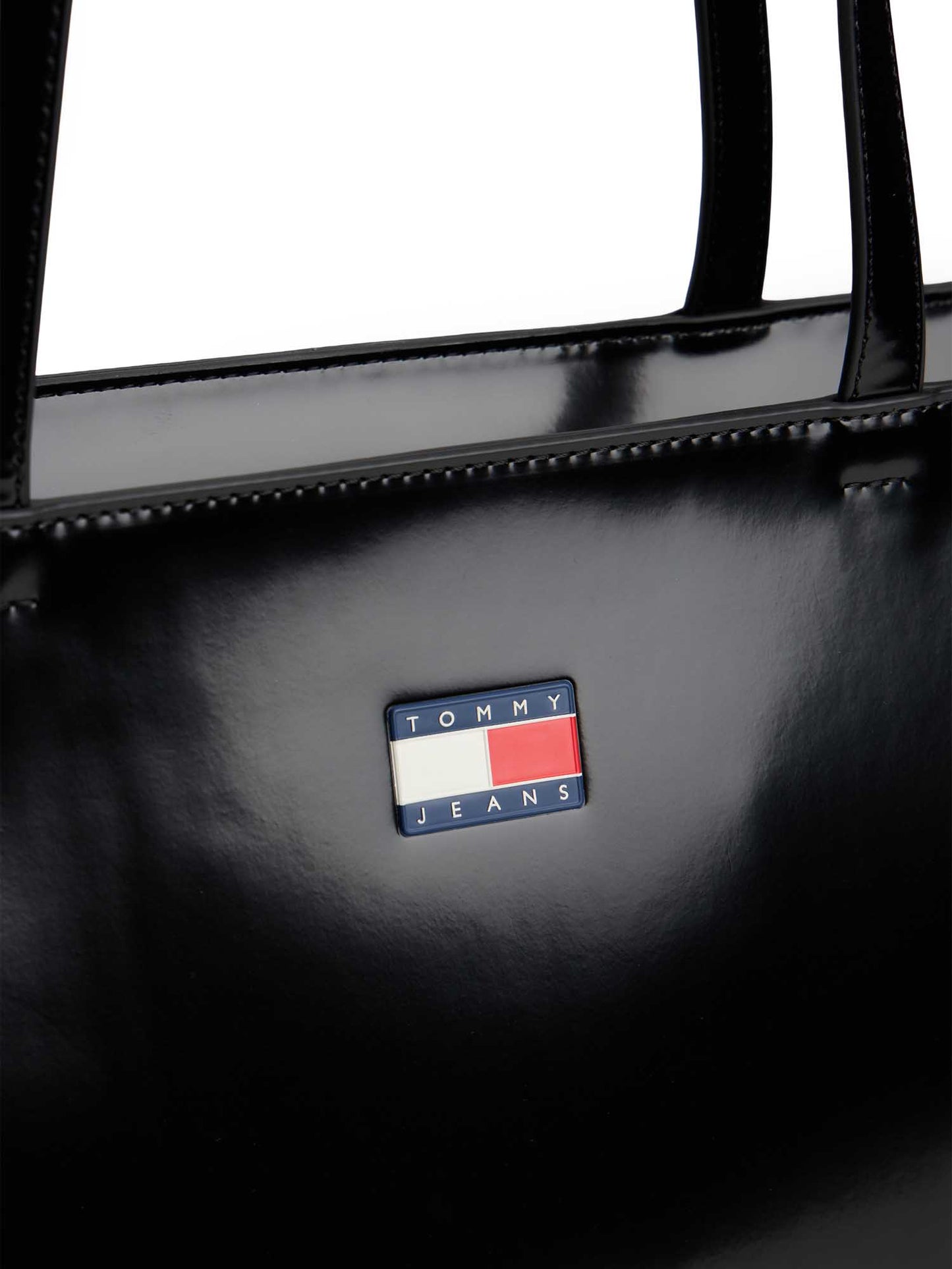 Tommy Jeans Must Tote, borsa a spalla donna nera effetto lucido
