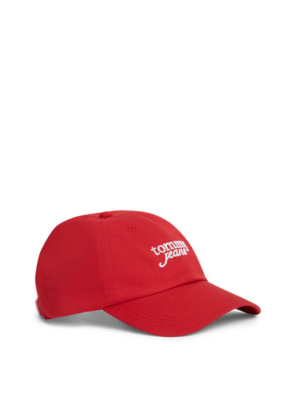 Cappello da donna Tommy Jeans rosso con logo ricamato