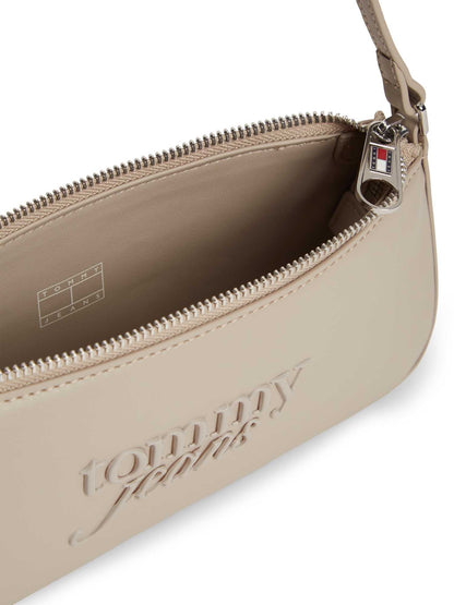Borsa a tracolla beige Tommy Jeans con logo per donna