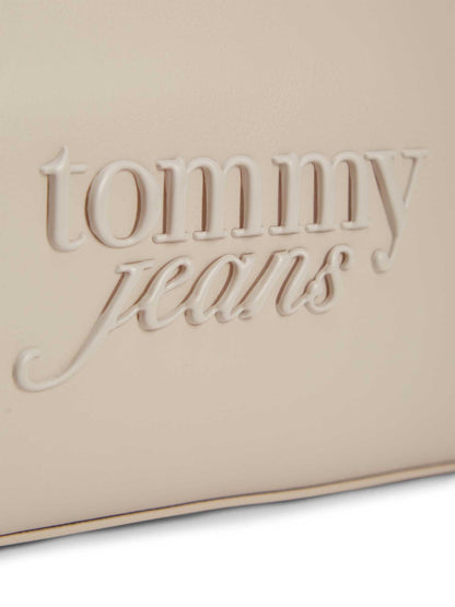 Borsa a tracolla beige Tommy Jeans con logo per donna