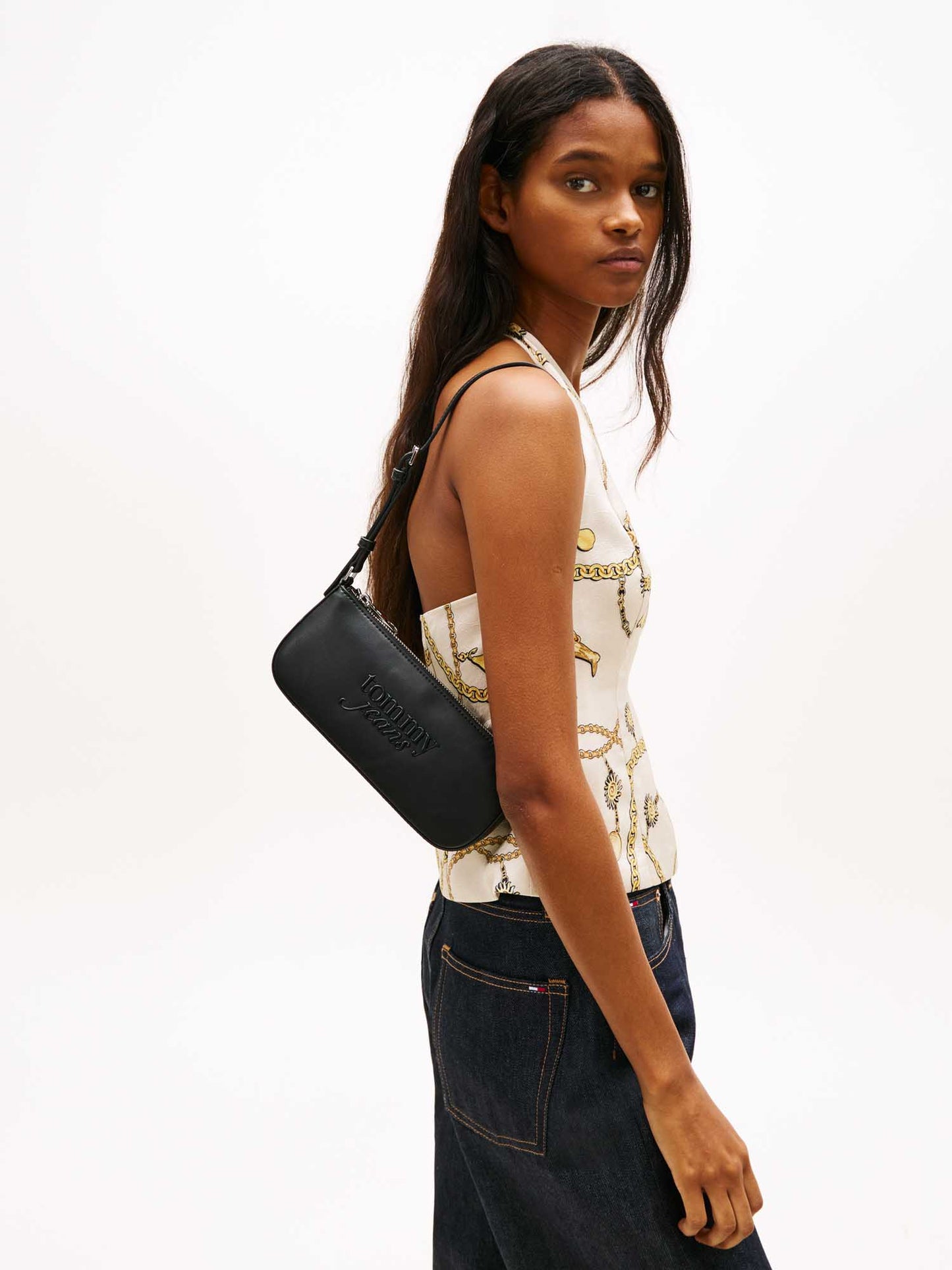 Borsa a tracolla nera Tommy Jeans con logo da donna