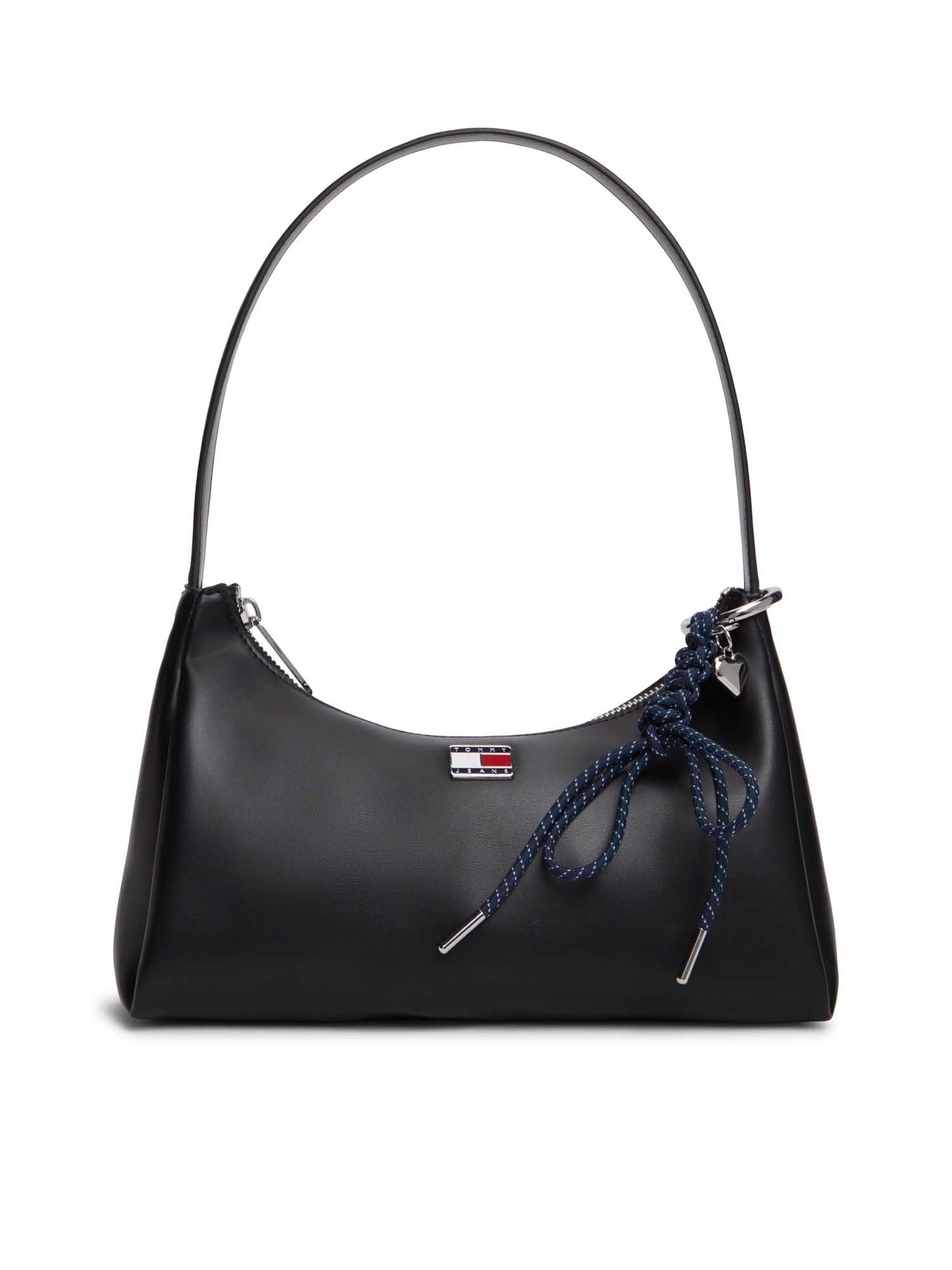 Borsa mezza luna nera Tommy Jeans con charm per donna