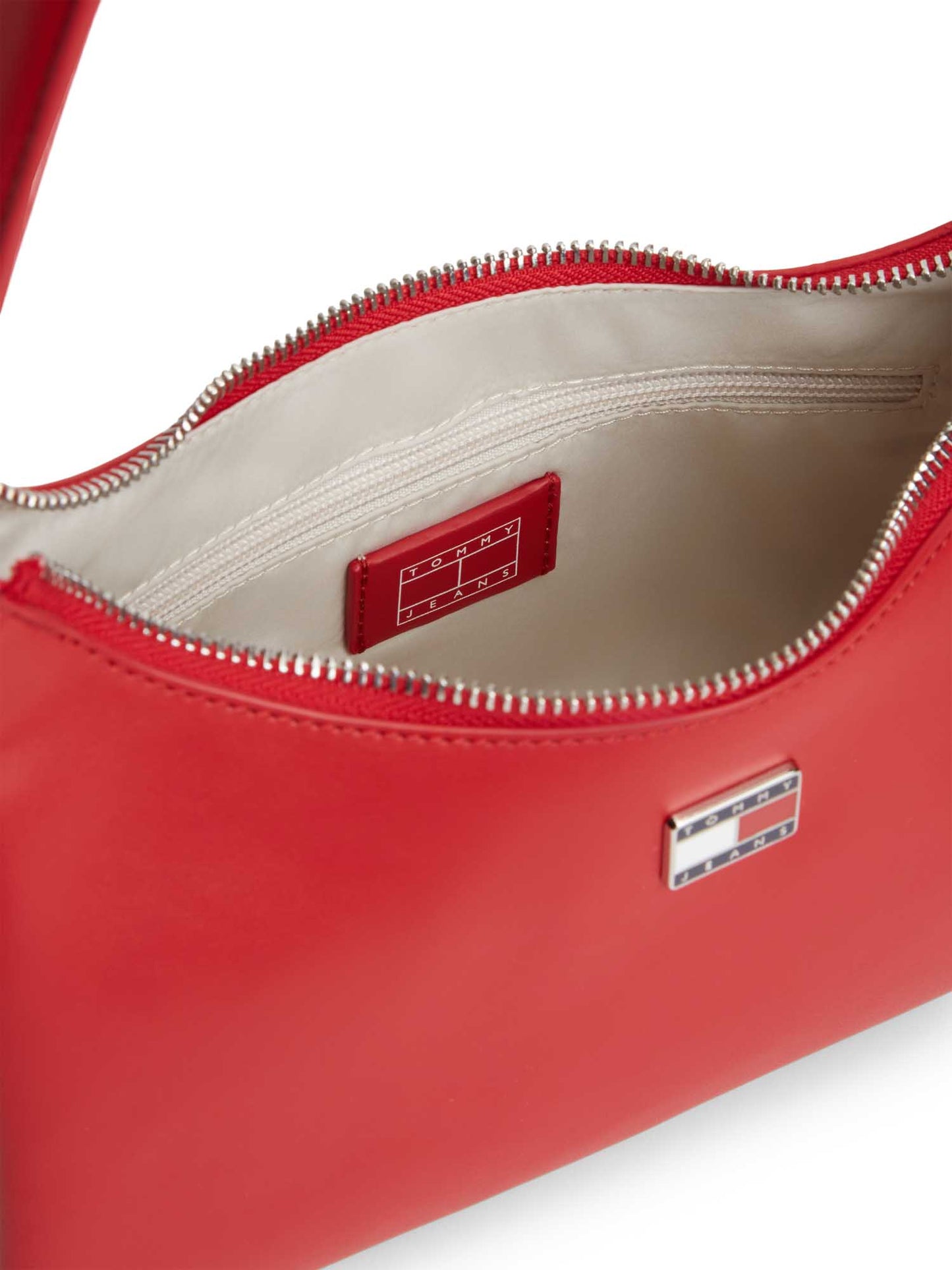 Borsa mezza luna rossa Tommy Jeans con charm per donna