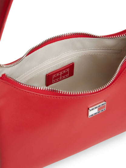 Borsa mezza luna rossa Tommy Jeans con charm per donna