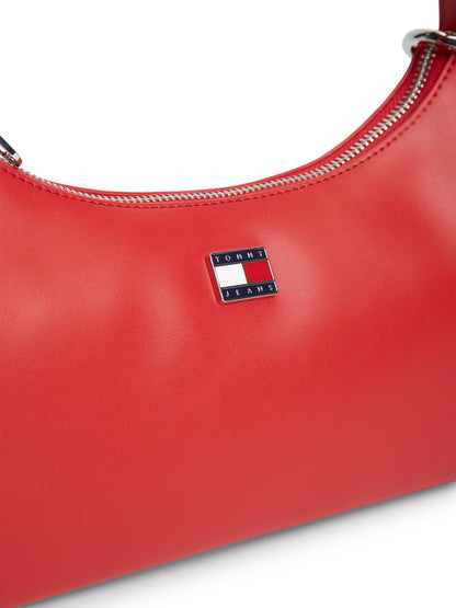 Borsa mezza luna rossa Tommy Jeans con charm per donna