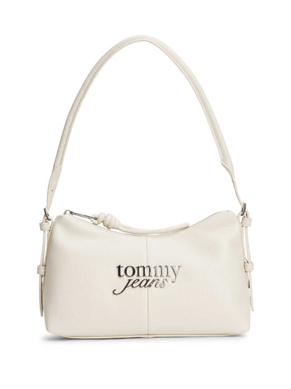 Borsa a spalla bianca Tommy Jeans con logo metallizzato da donna