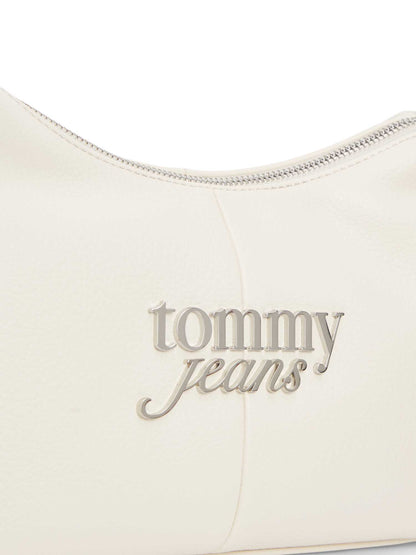 Borsa a spalla bianca Tommy Jeans con logo metallizzato da donna