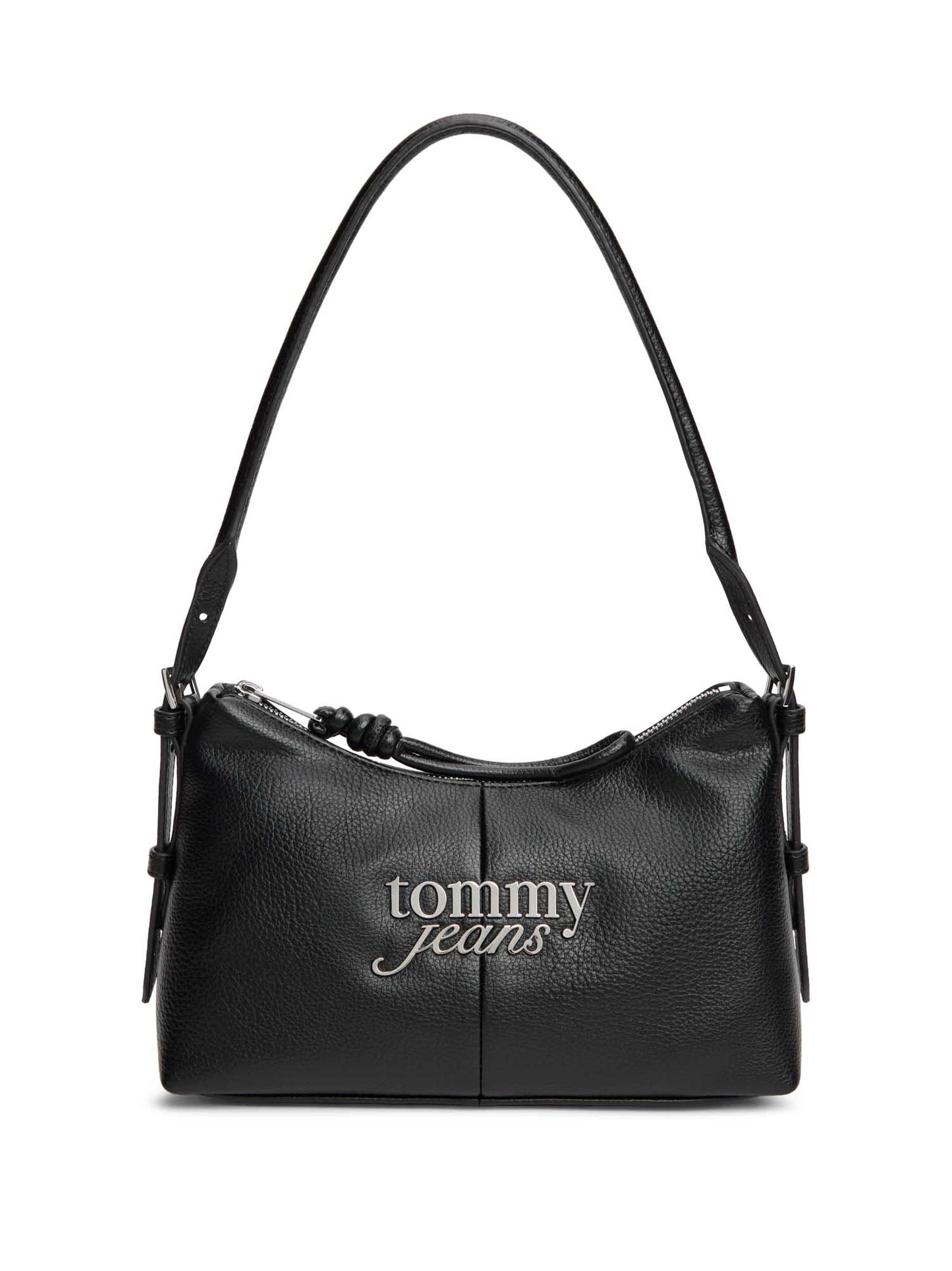 Borsa nera Tommy Jeans con logo metallizzato da donna