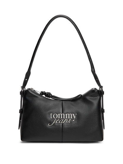 Borsa nera Tommy Jeans con logo metallizzato da donna