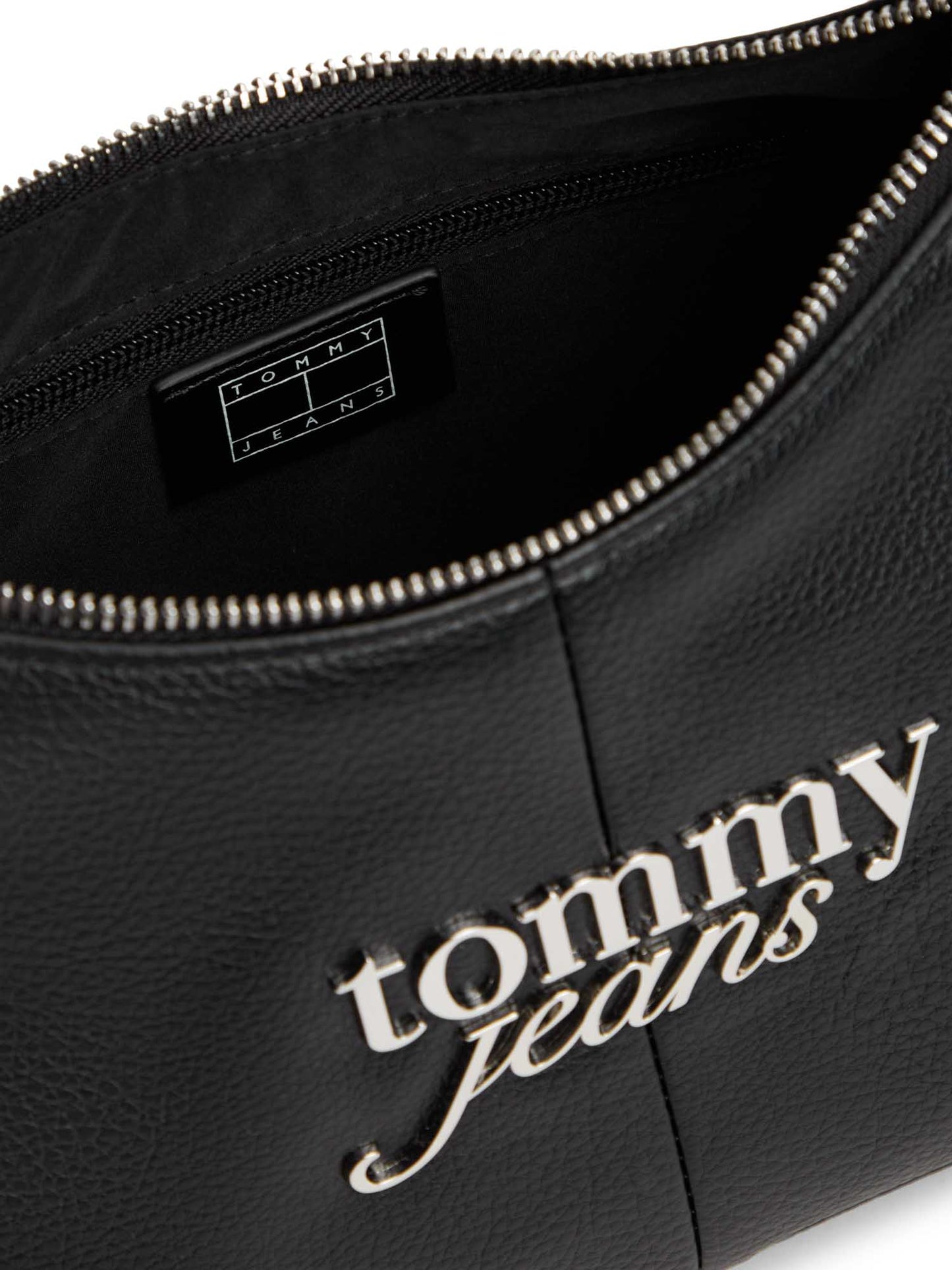Borsa nera Tommy Jeans con logo metallizzato da donna