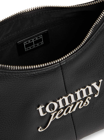 Borsa nera Tommy Jeans con logo metallizzato da donna