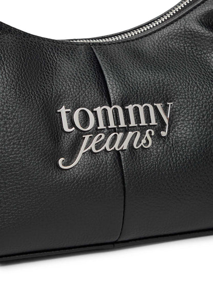 Borsa nera Tommy Jeans con logo metallizzato da donna