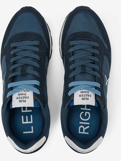 Sun68 Tom Solid, sneakers casual da uomo in blu con suede e tessuto