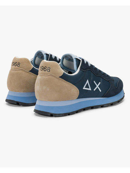 Sun68 Tom Multicolor, sneakers uomo blu in pelle scamosciata