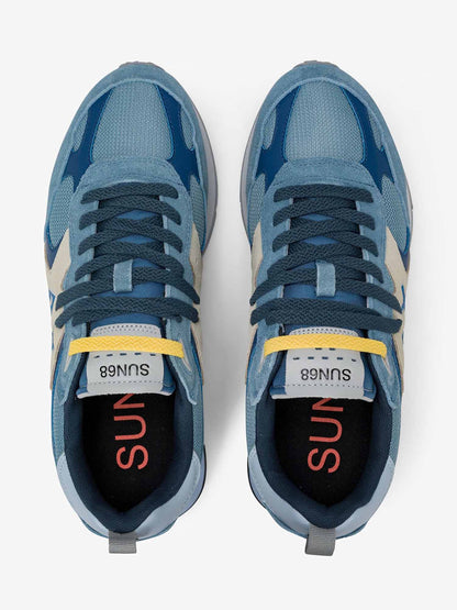 Sun68 Jaki Outdoor, sneakers casual da uomo blu in nylon e suede