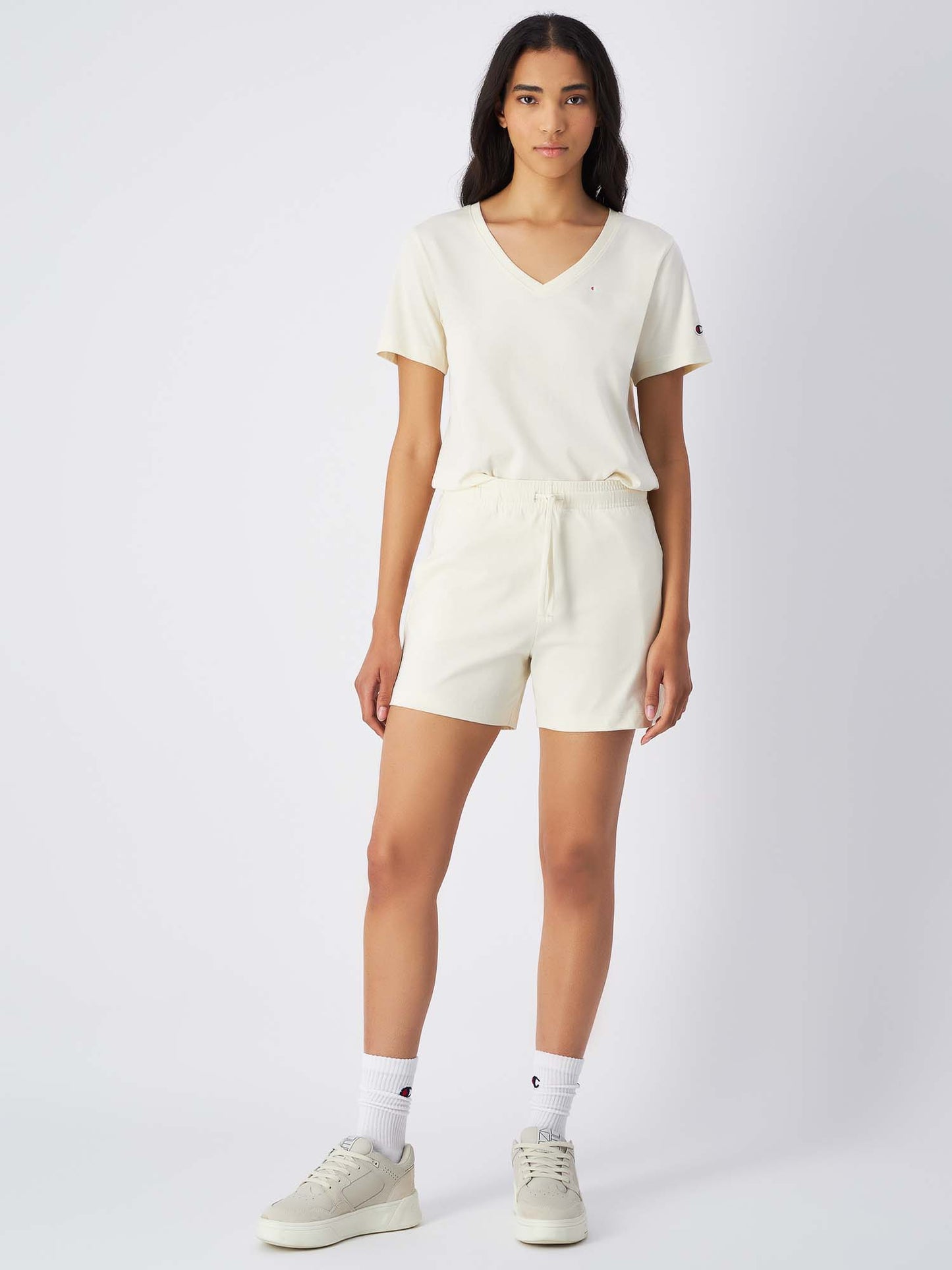 T-SHIRT SCOLLO A V CHAMPION DONNA PANNA