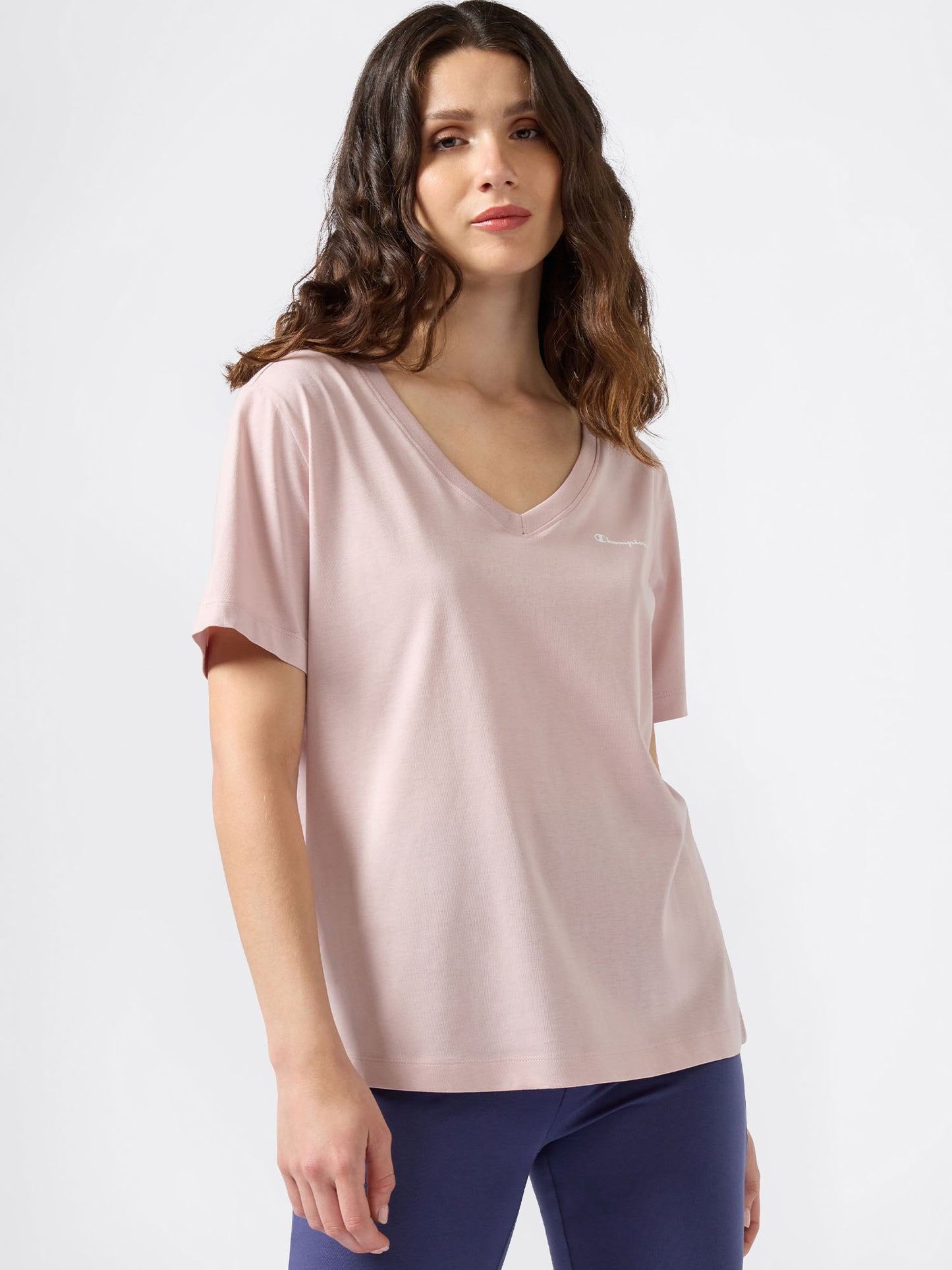 T-SHIRT COLLO A V CHAMPION DA DONNA ROSA