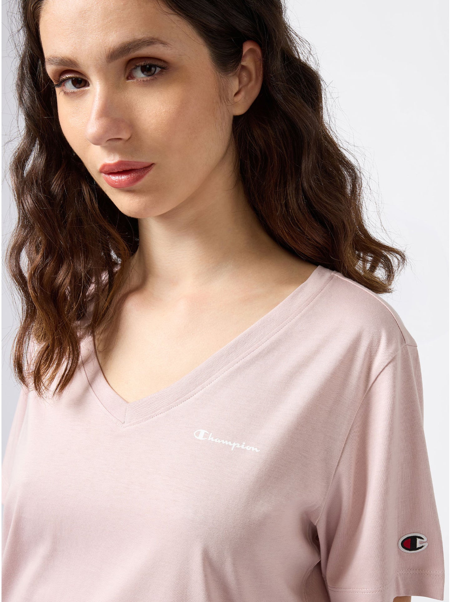 T-SHIRT COLLO A V CHAMPION DA DONNA ROSA