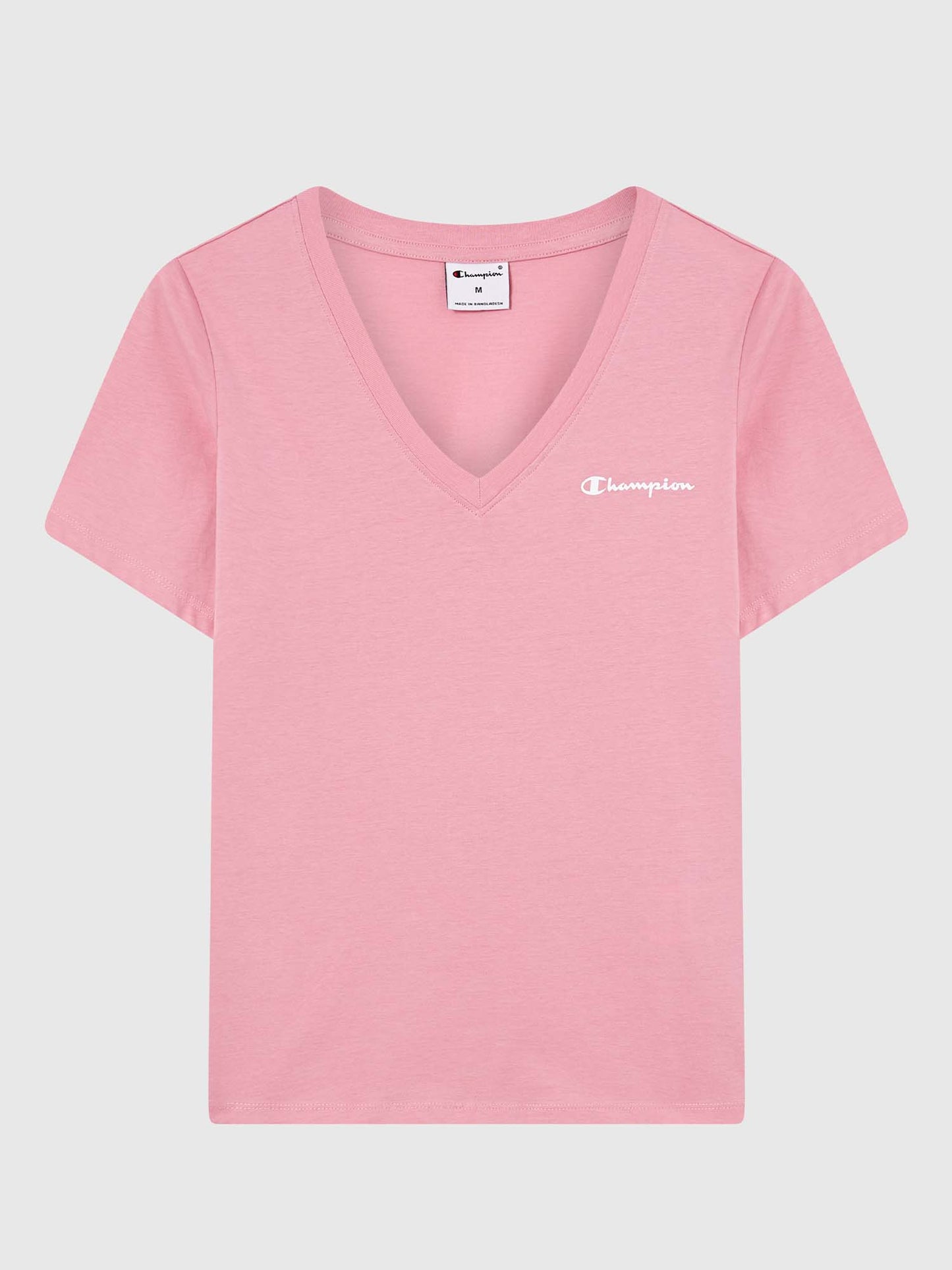 T-shirt donna Champion con scollo a V rosa in stile slim
