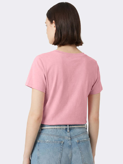 T-shirt donna Champion con scollo a V rosa in stile slim