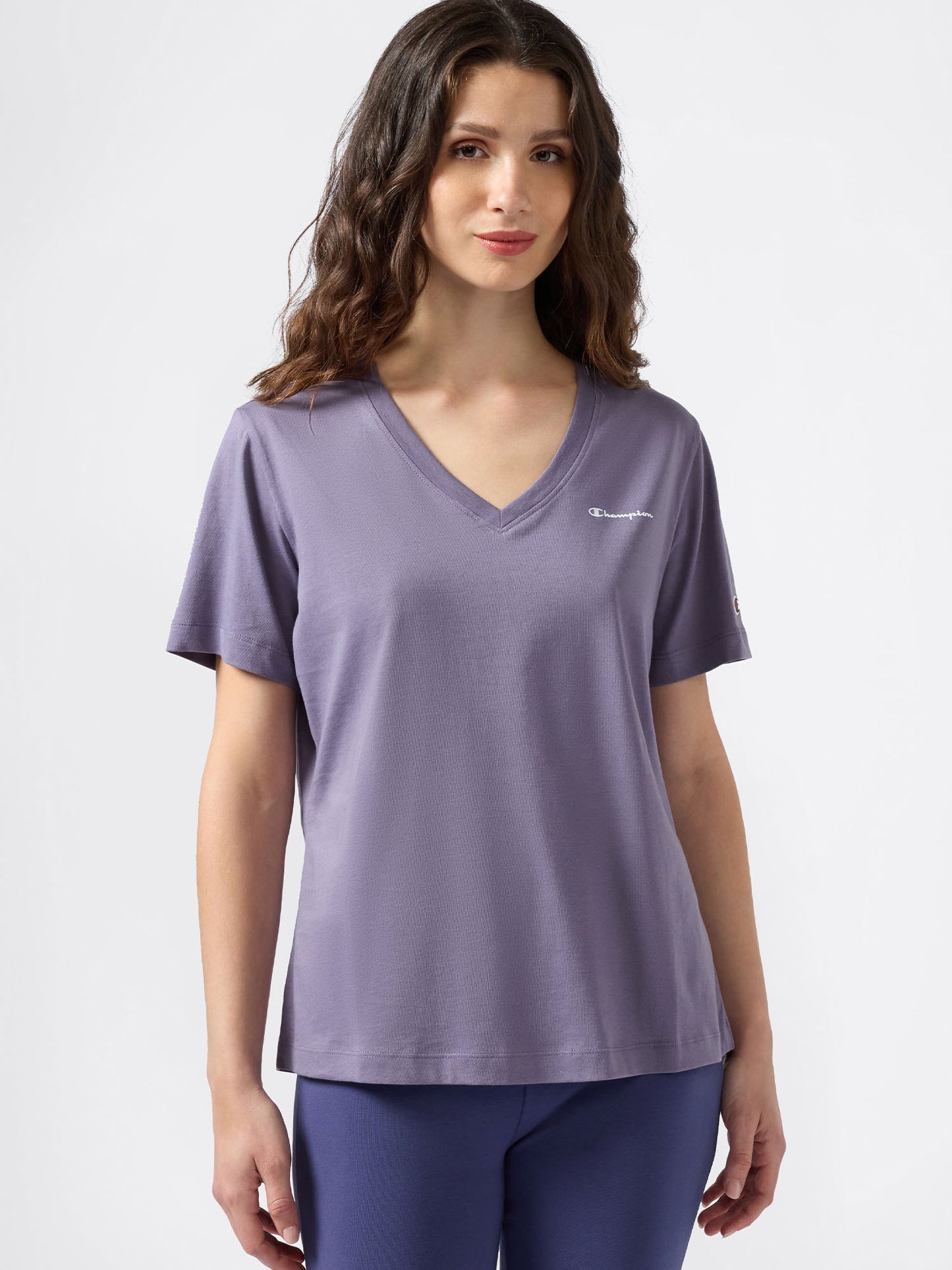 T-SHIRT COLLO A V CHAMPION DA DONNA LILLA