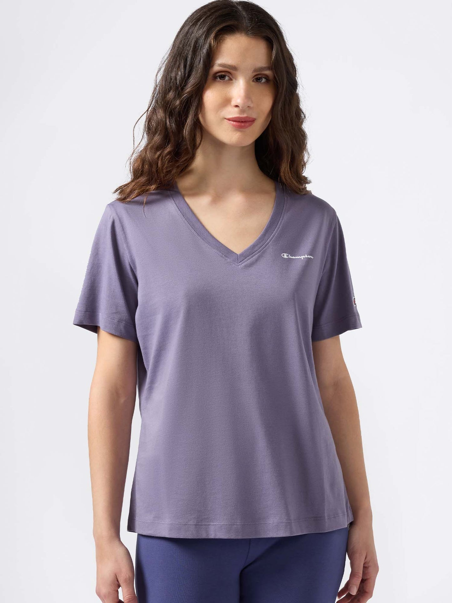 T-SHIRT COLLO A V CHAMPION DA DONNA LILLA