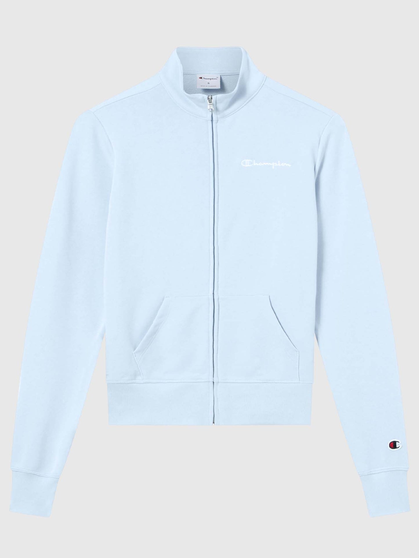 Felpa leggera donna Champion azzurra con zip e logo contrastante
