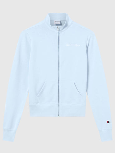 Felpa leggera donna Champion azzurra con zip e logo contrastante