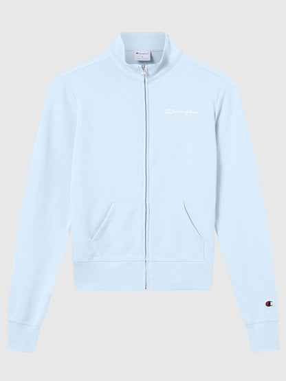 Felpa leggera donna Champion azzurra con zip e logo contrastante