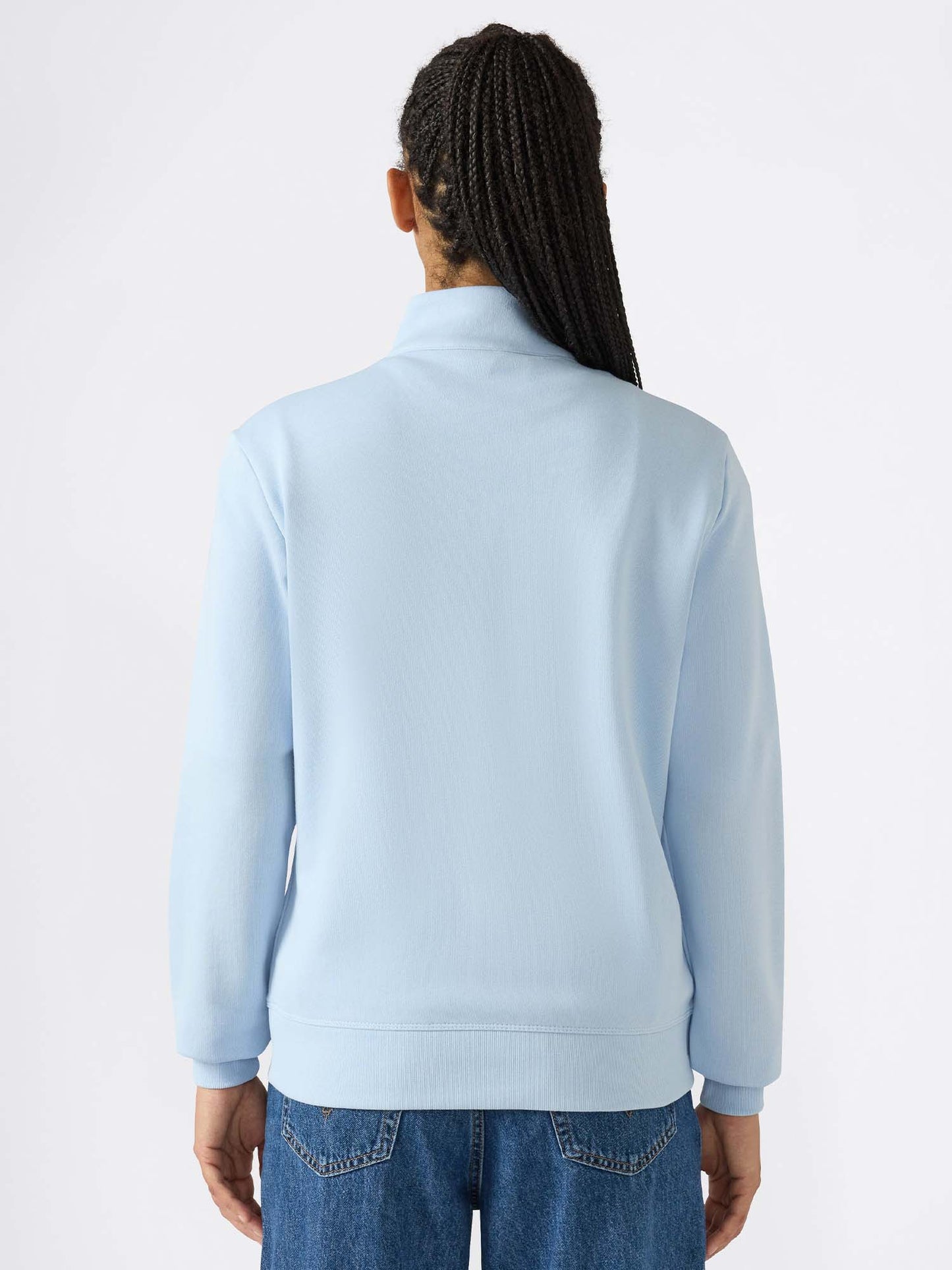 Felpa leggera donna Champion azzurra con zip e logo contrastante