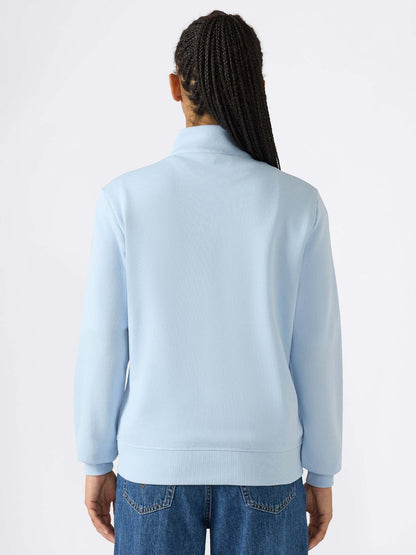 Felpa leggera donna Champion azzurra con zip e logo contrastante