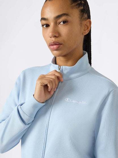 Felpa leggera donna Champion azzurra con zip e logo contrastante