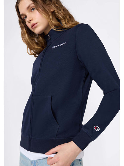 Felpa donna Champion blu con zip e logo ricamato
